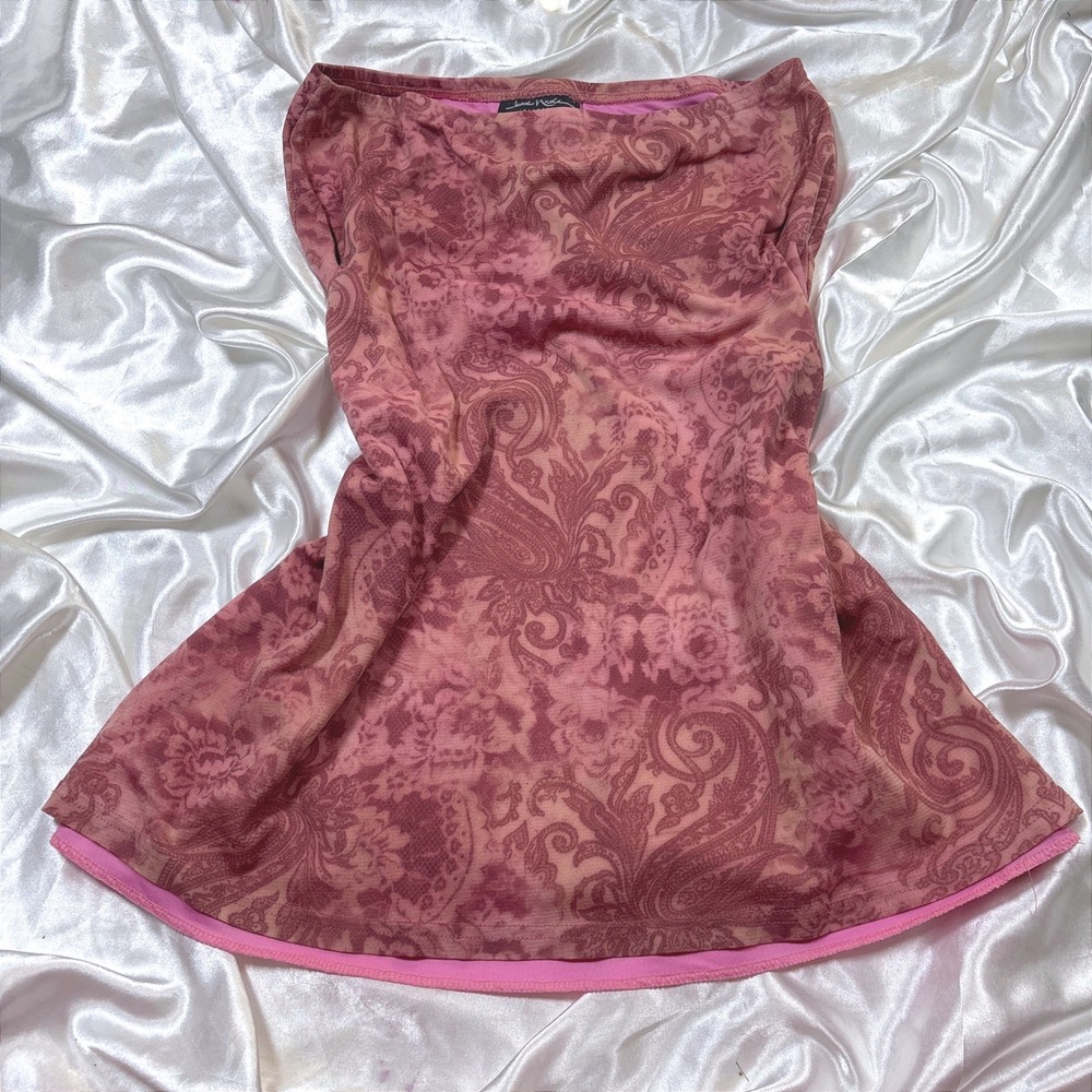 y2k midi skirt Pink Excellent Jamie Nicole Paisley Mesh Strapless Babydoll Large